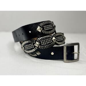 CALLEEN CORDERO Black Leather Silver Studded Concho Belt Size 36